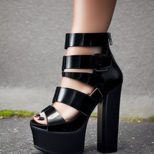 979170580-chunky woman wearing goth platform high heel flip flops, full body, hyper realistic, shoe model, shoe buckles.webp